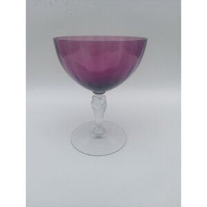 Fry Amethyst 4 7/8" Champagne Sherbet w Clear Twist Stem